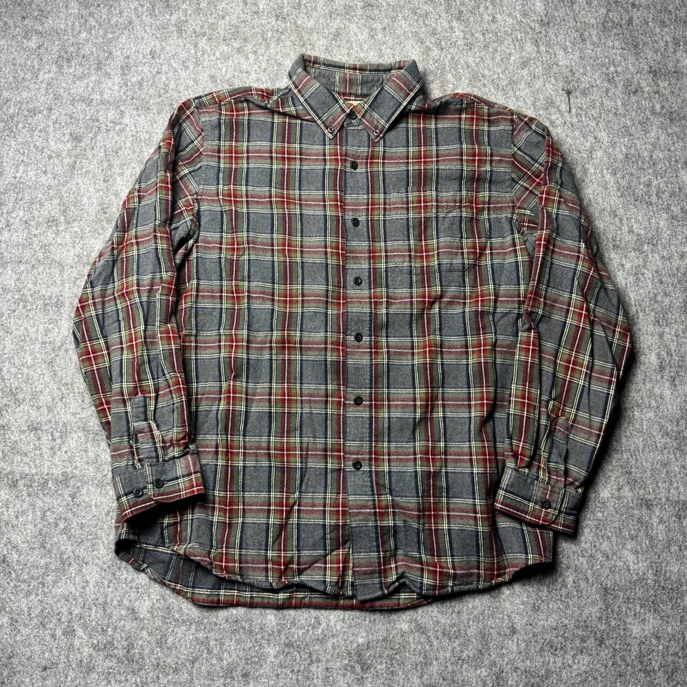 L.L.Bean Plaid Flannel Shirt Mens L Reg Gray Red Button Down Y2K